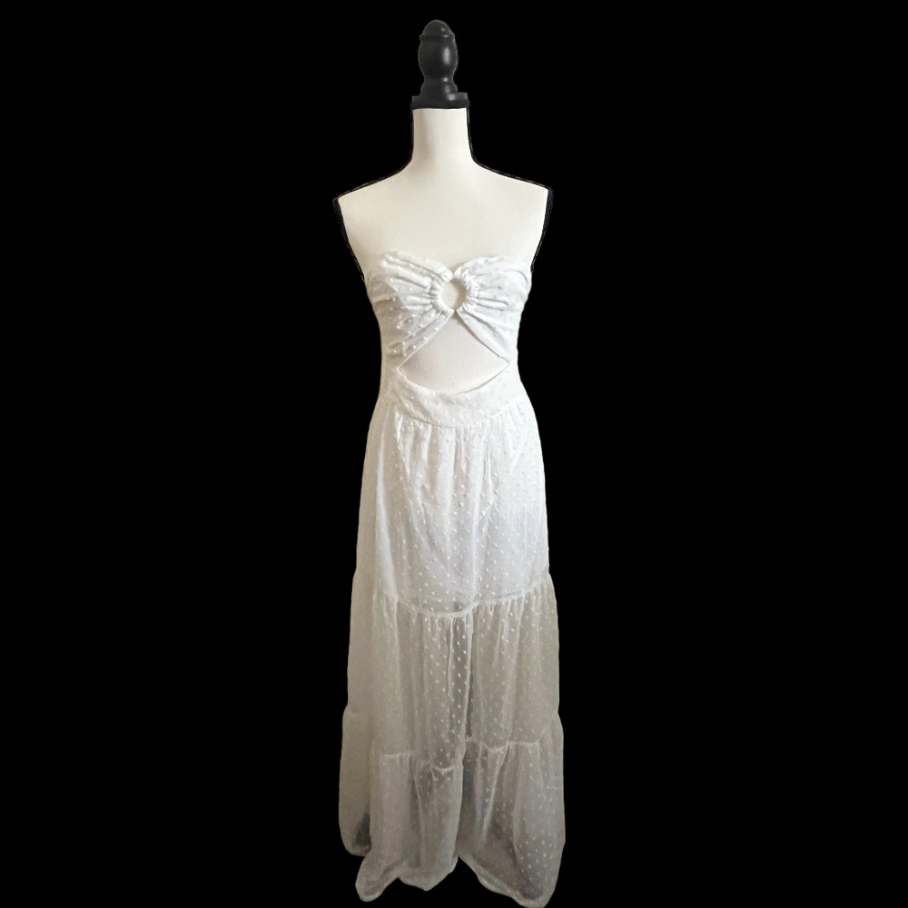 Gently worn! Shein Plus size Swiss dot O ring cut out ruffle hem tube dress 1XL